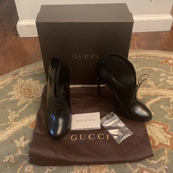 Gucci Stivale Pelle S. Cuoio Regent Nero Heels - Picture 10 of 12